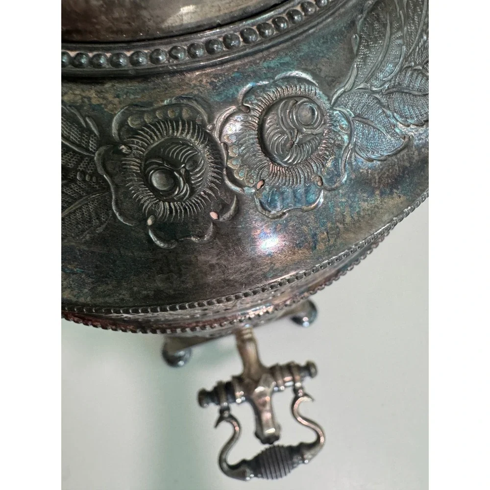 Antique Victorian Silverplate Samovar Tea Urn Repousse Dolphin Detail Silver